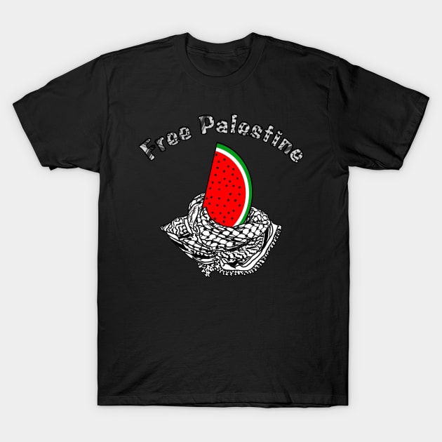 Free Palestine Watermelon Keffiyeh - Keffiyeh Text - Front T-Shirt by SubversiveWare